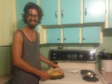 Alexis makes his famous apple pie at the hostel in Thunder Bay.